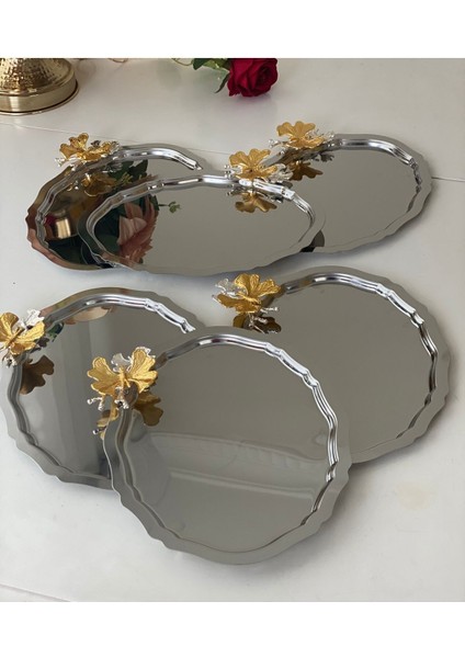 Paslanmaz Çelik Oval 20X25 cm Kelebek Detaylı Servis ve Sunum Tepsisi, 6 Adet indirimleri