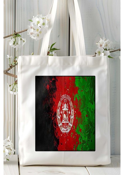 Afganistan Bayrak Baskılı Bez Çanta Omuz Çantası Kişiye Özel Model