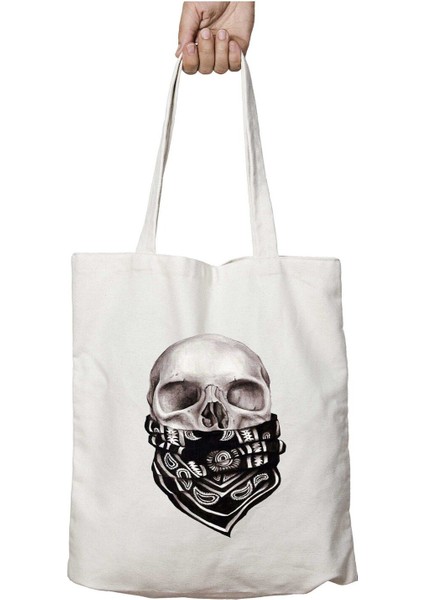 Skull Bandana Iki Tarafı Kalıcı Baskılı Yıkanabilir Okul Plaj Omuz Bez Çantası