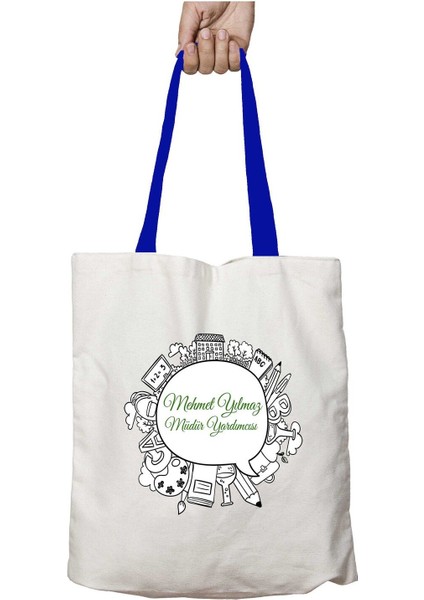 Mavi Kulplu Kişiye Özel Müdür Yardımcısı Yıkanabilir Omuz Çanta