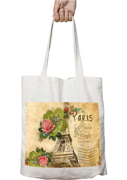 Paris Eyfel Kulesi Posta Pulu Iki Tarafı Kalıcı Baskılı Yıkanabilir Okul Plaj Omuz Bez Çantası