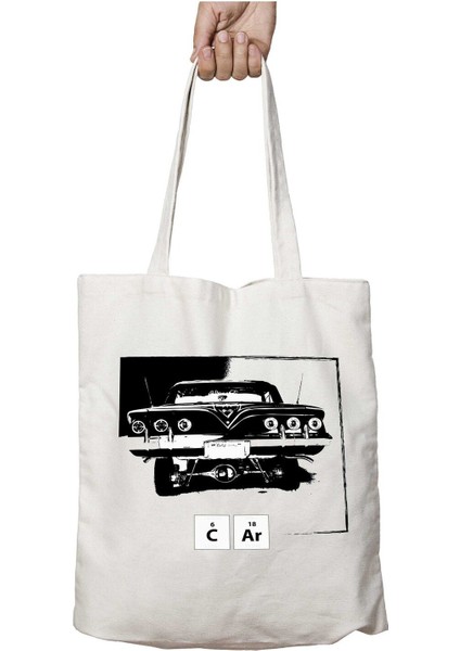 Old Car Eski Araba Periyodik Cetvel Iki Tarafı Kalıcı Baskılı Yıkanabilir Okul Plaj Omuz Bez Çantası