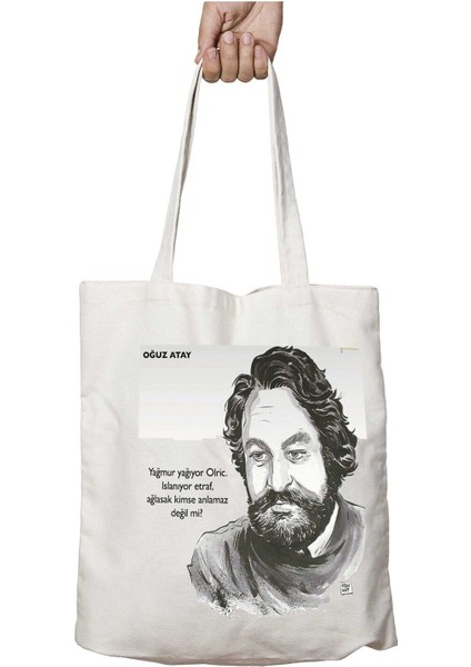 Oğuz Atay Islanıyor Etraf Iki Tarafı Kalıcı Baskılı Yıkanabilir Okul Plaj Omuz Bez Çantası