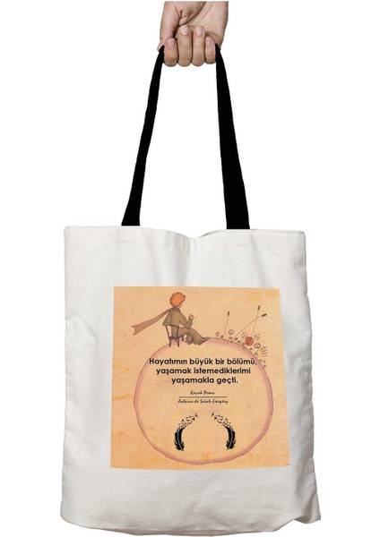 Siyah Kulplu Küçük Prens Hayatımın Büyük Bölümü Yıkanabilir Okul Omuz Çanta