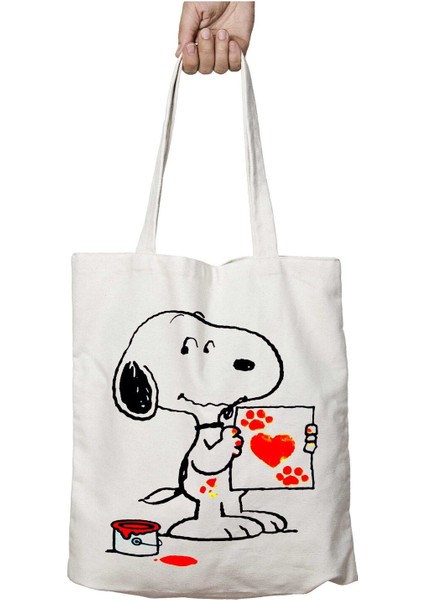 Snoopy Dog Pati Kalp Köpek Iki Tarafı Kalıcı Baskılı Yıkanabilir Okul Plaj Omuz Bez Çantası