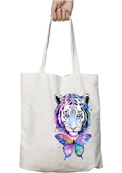 Kelebek ve Aslan Iki Taraf Kalıcı Yıkanabilir Okul Plaj Omuz Bez Çanta