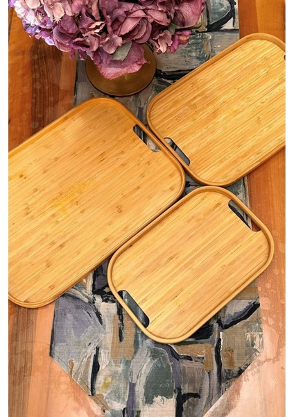 Bambu Dikdörtgen 3'lü Tepsi Seti, 22X33/28X40/33X45 Cm, Şık ve Dayanıklı Tasarım modelleri