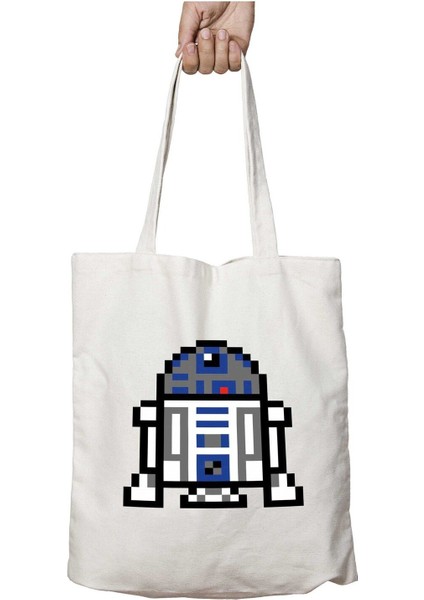 R2-D2... Iki Tarafı Kalıcı Baskılı Yıkanabilir Okul Plaj Omuz Bez Çantası