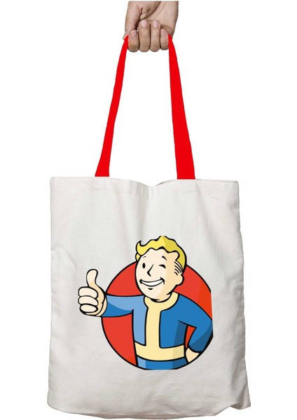 Kırmızı Kulplu Fallout Vault Boy Yıkanabilir Omuz Çanta