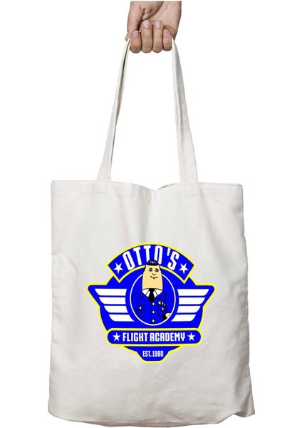 Otto Pilot Flight Academy Iki Tarafı Kalıcı Baskılı Yıkanabilir Okul Plaj Omuz Bez Çantası