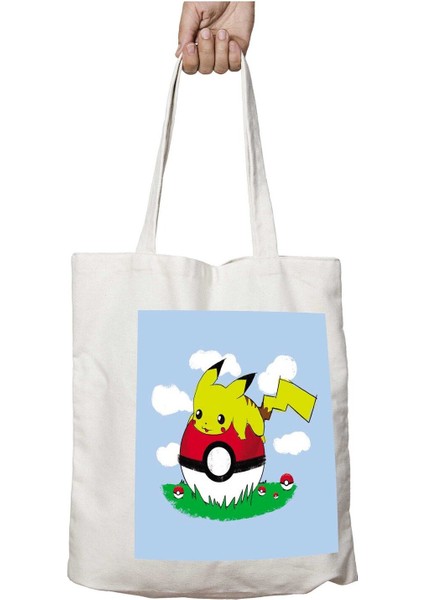 Pokemon Pikachu On Holiday (2) Iki Tarafı Kalıcı Baskılı Yıkanabilir Okul Plaj Omuz Bez Çantası