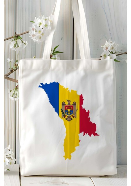 Moldova Bayrak Baskılı Bez Çanta Omuz Çantası Model