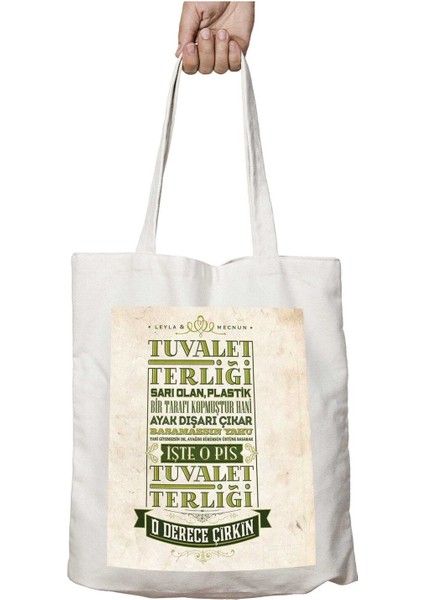 Leyla Ile Mecnun Tuvalet Terliği Iki Tarafı Kalıcı Baskılı Yıkanabilir Okul Plaj Omuz Bez Çantası