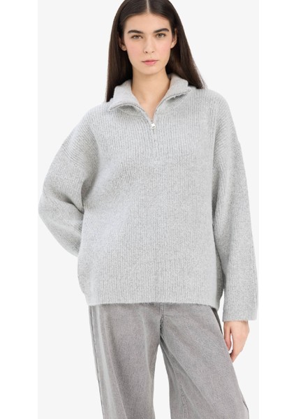 Relax Fit Yarım Fermuarlı Triko Kazak F3897AX25WN