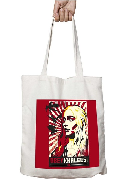 Game Of Thrones Obey Khaleesi Iki Tarafı Kalıcı Baskılı Yıkanabilir Okul Plaj Omuz Bez Çantası