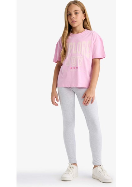 Kız Çocuk Relax Fit Bisiklet Yaka Baskılı Kısa Kollu Tişört G0455A825AU fiyatları