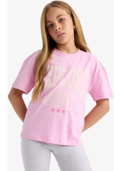 Kız Çocuk Relax Fit Bisiklet Yaka Baskılı Kısa Kollu Tişört G0455A825AU modelleri