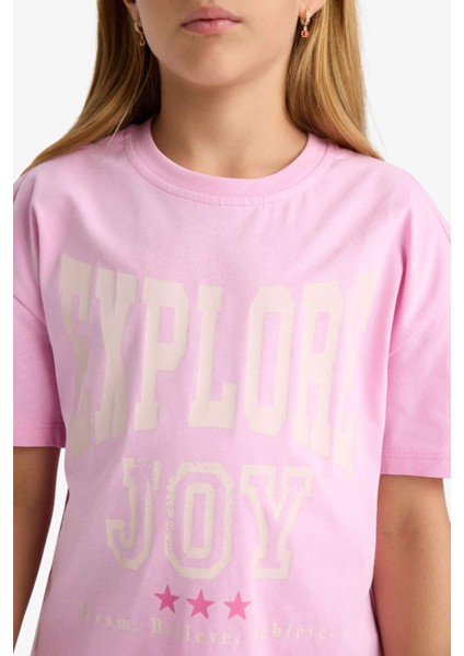 Kız Çocuk Relax Fit Bisiklet Yaka Baskılı Kısa Kollu Tişört G0455A825AU indirimleri