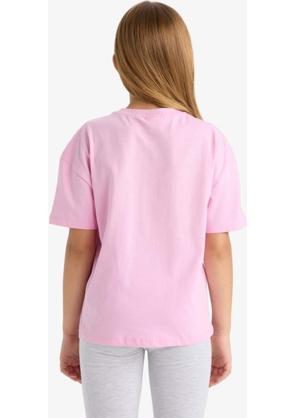 Kız Çocuk Relax Fit Bisiklet Yaka Baskılı Kısa Kollu Tişört G0455A825AU