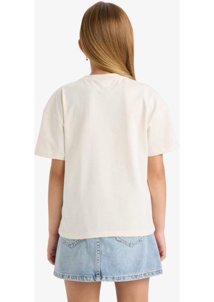 Kız Çocuk Relax Fit Bisiklet Yaka Baskılı Kısa Kollu Tişört G0455A825AU