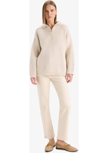 Relax Fit Yarım Fermuarlı Triko Kazak F3897AX25WN fiyatları