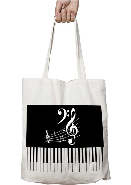 Piyanist Nota Anahtarı Piyano Tuş Iki Tarafı Kalıcı Baskılı Yıkanabilir Okul Plaj Omuz Bez Çantası