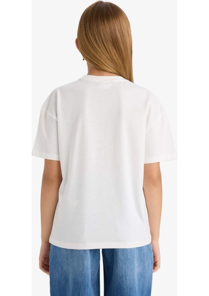Kız Çocuk Relax Fit Bisiklet Yaka Baskılı Kısa Kollu Tişört G0469A825AU