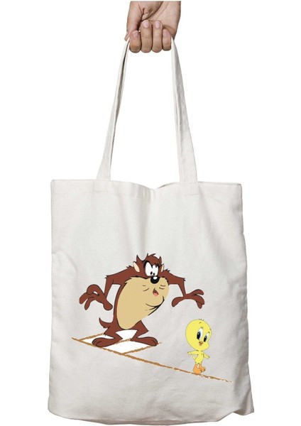 Looney Tweety Tazmania Iki Taraf Kalıcı Yıkanabilir Okul Plaj Omuz Bez Çanta