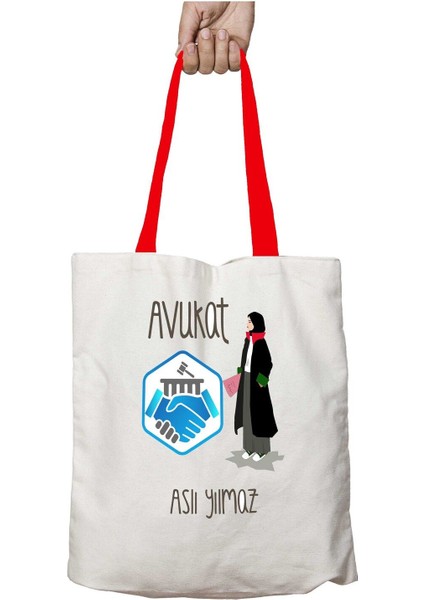 Kırmızı Kulplu Kişiye Özel Kadın Avukat Cübbe Yıkanabilir Omuz Çanta