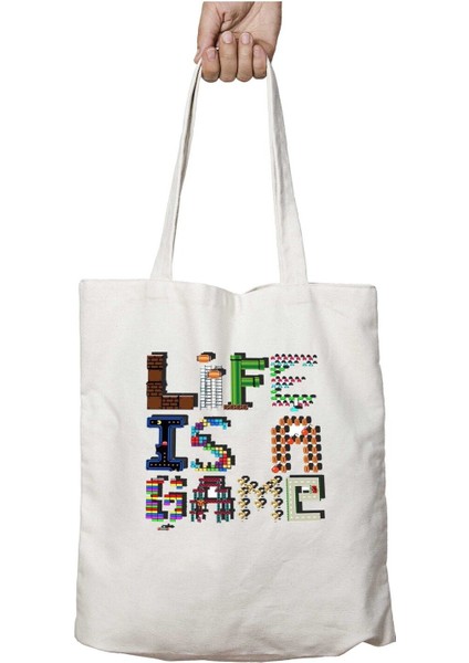Life Is A Game Iki Tarafı Kalıcı Baskılı Yıkanabilir Çanta