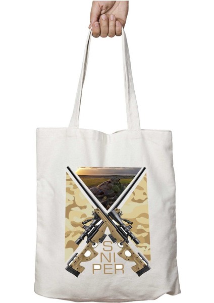 Sniper Desert Iki Tarafı Kalıcı Baskılı Yıkanabilir Çanta
