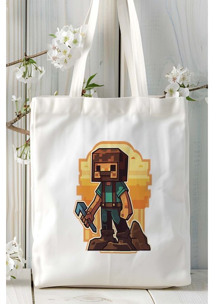 Minecraft Oyun Baskılı Bez Çanta Omuz Çantası Model 4
