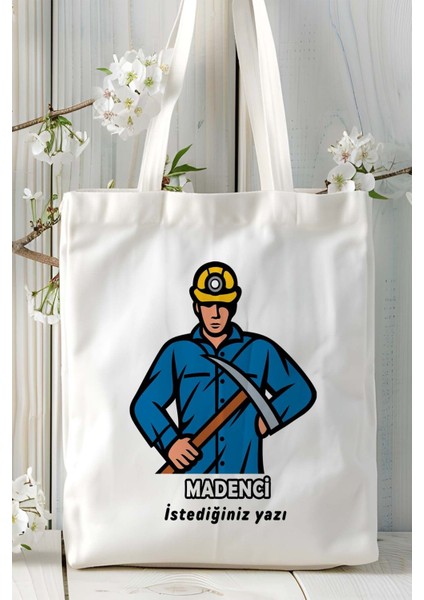 Madenci Baskılı Bez Omuz Çantası Kişiye Özel Model 3
