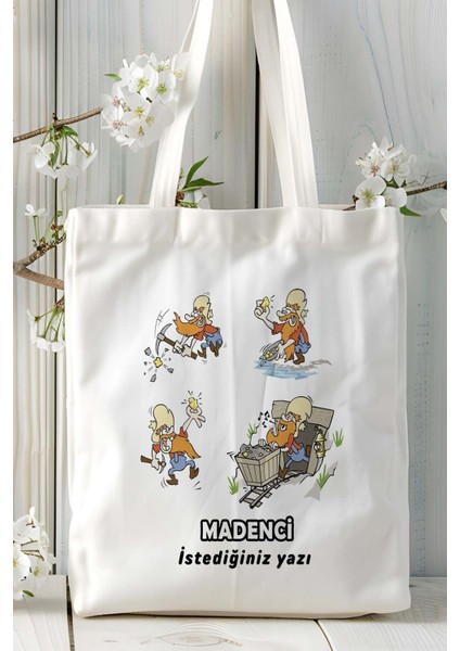 Madenci Baskılı Bez Omuz Çantası Kişiye Özel Model 7
