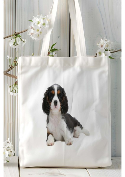 Cavalier King Charles Köpek Baskılı Bez Çanta Omuz Çantası Kişiye Özel Model 5