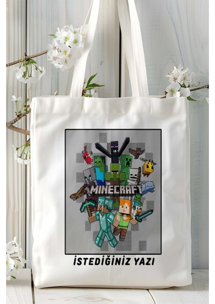 Minecraft Oyun Baskılı Bez Çanta Omuz Çantası Kişiye Özel Model 13 fiyatları
