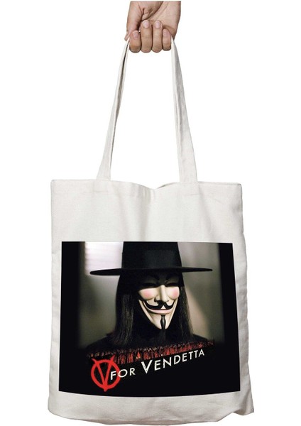 V For Vendetta Maske Film Iki Tarafı Kalıcı Baskılı Yıkanabilir Okul Plaj Omuz Bez Çantası