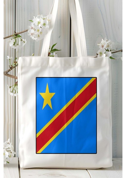 Kongo Congo Bayrak Baskılı Bez Çanta Omuz Çantası Kişiye Özel Model