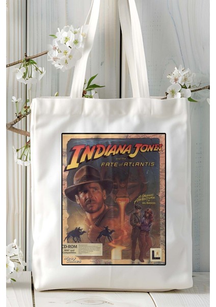 Indiana Jones Oyun Baskılı Bez Çanta Omuz Çantası Kişiye Özel Model 1