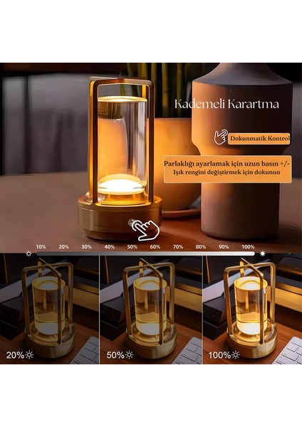 Şarjlı Dokunmatik LED Masa Lambası Retro Ayarlanabilir Dekoratif 3 Mod'lu Lamba Ev Kafe Restoran modelleri