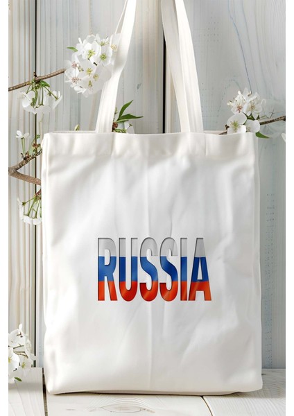 Rusya Russia Bayrak Baskılı Bez Çanta Omuz Çantası Model