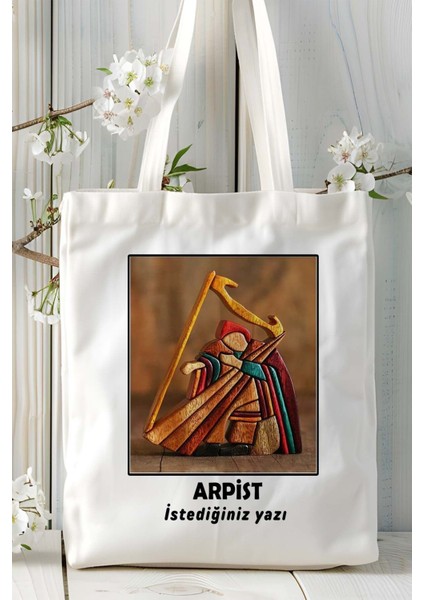 Arpist Baskılı Bez Omuz Çantası Kişiye Özel Model 3