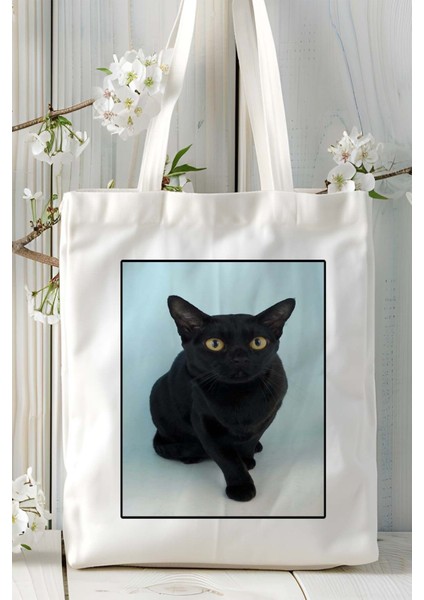 Bombay Kedisi Kedi Baskılı Bez Çanta Omuz Çantası Kişiye Özel Model 3