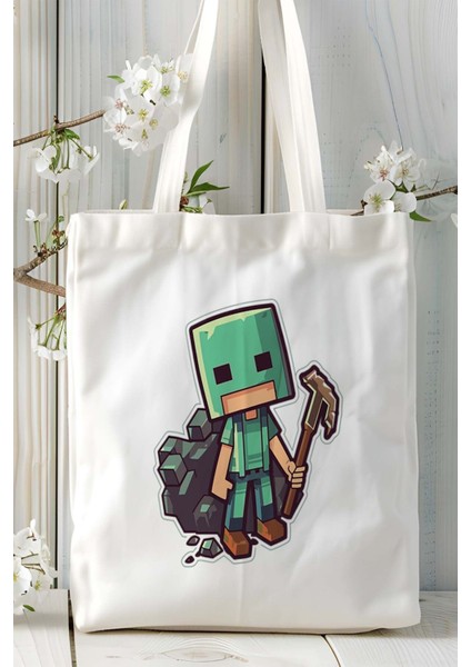 Minecraft Oyun Baskılı Bez Çanta Omuz Çantası Model 11