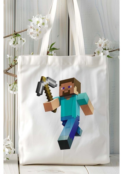Minecraft Oyun Baskılı Bez Çanta Omuz Çantası Model 14