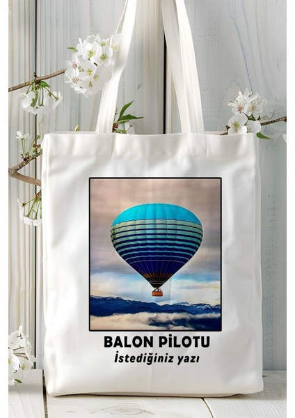 Balon Pilotu Baskılı Bez Omuz Çantası Kişiye Özel Model 1