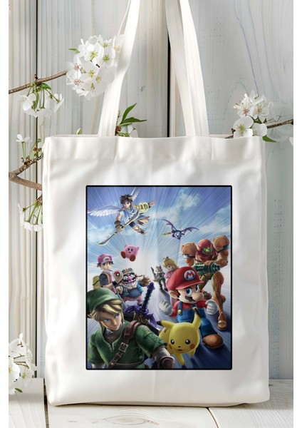 Super Smash Bros Oyun Baskılı Bez Çanta Omuz Çantası Kişiye Özel Model 5