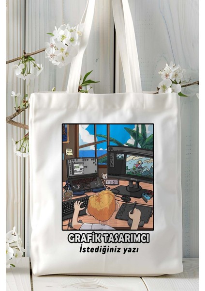 Grafik Tasarımcı Baskılı Bez Omuz Çantası Kişiye Özel Model 6