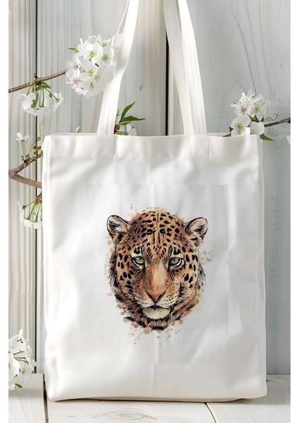 Leopar Baskılı Bez Çanta Omuz Çantası Kişiye Özel Model 1