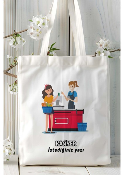 Kasiyer Baskılı Bez Omuz Çantası Kişiye Özel Model 8